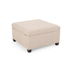 Pouf de rangement carré avec couvercle touffeté, bleu marine / marron / blé / gris foncé, 1 place