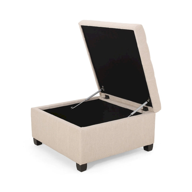 Pouf de rangement carré avec couvercle touffeté, bleu marine / marron / blé / gris foncé, 1 place