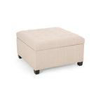 Pouf de rangement carré avec couvercle touffeté, bleu marine / marron / blé / gris foncé, 1 place