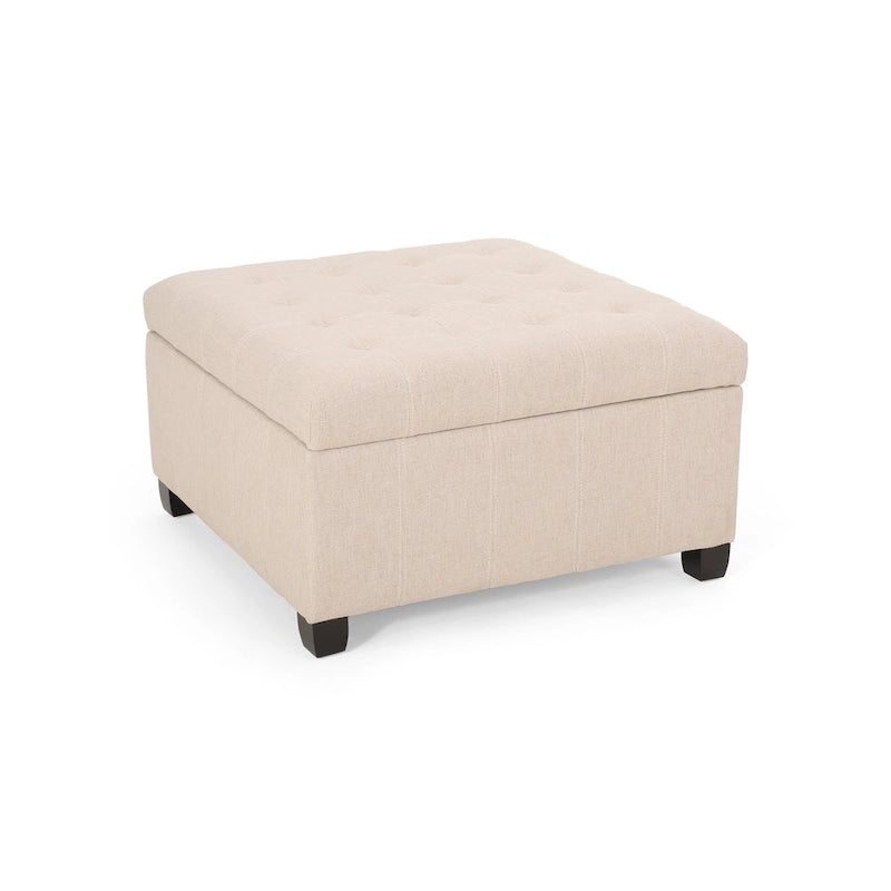 Pouf de rangement carré avec couvercle touffeté, bleu marine / marron / blé / gris foncé, 1 place