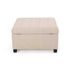 Pouf de rangement carré avec couvercle touffeté, bleu marine / marron / blé / gris foncé, 1 place