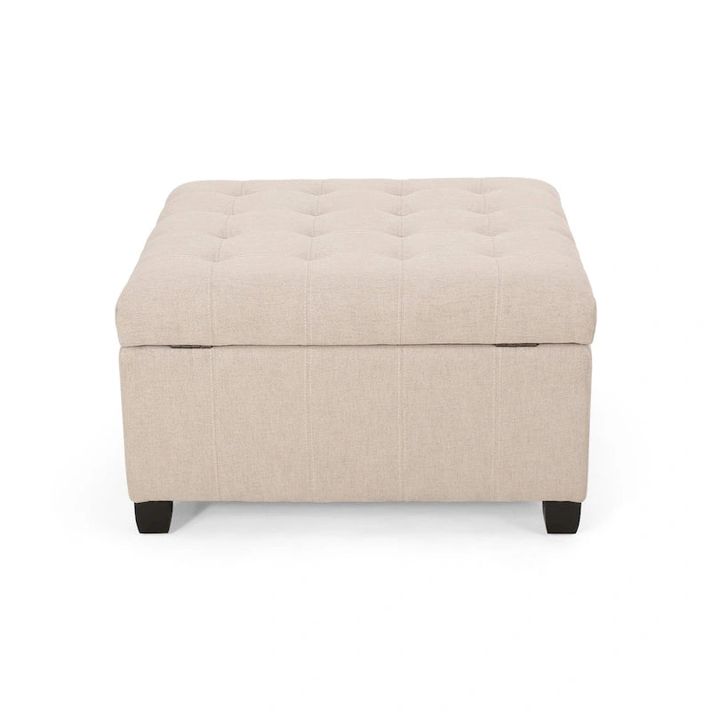 Pouf de rangement carré avec couvercle touffeté, bleu marine / marron / blé / gris foncé, 1 place