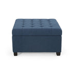 Pouf de rangement carré avec couvercle touffeté, bleu marine / marron / blé / gris foncé, 1 place