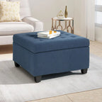 Pouf de rangement carré avec couvercle touffeté, bleu marine / marron / blé / gris foncé, 1 place