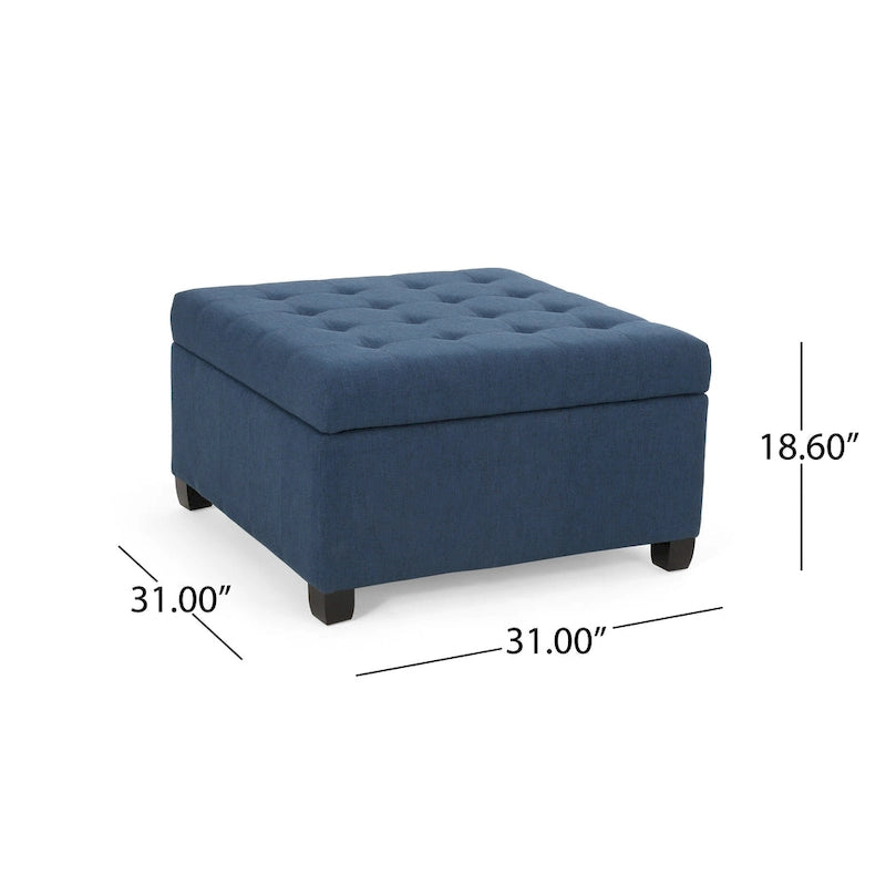 Pouf de rangement carré avec couvercle touffeté, bleu marine / marron / blé / gris foncé, 1 place