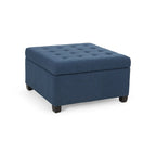 Pouf de rangement carré avec couvercle touffeté, bleu marine / marron / blé / gris foncé, 1 place