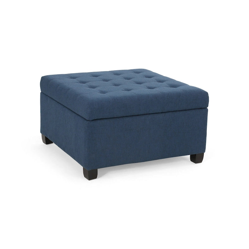 Pouf de rangement carré avec couvercle touffeté, bleu marine / marron / blé / gris foncé, 1 place