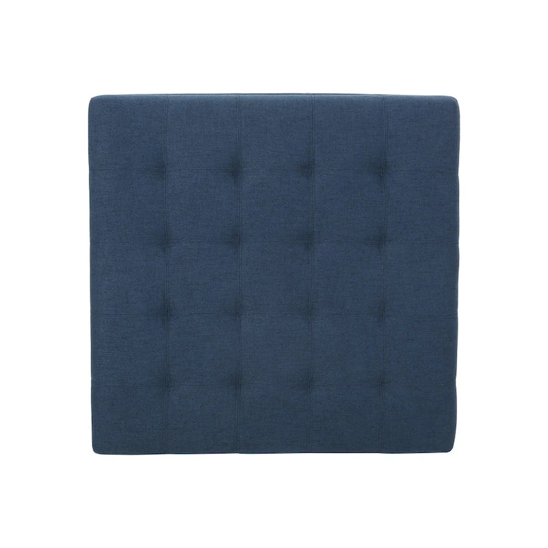 Pouf de rangement carré avec couvercle touffeté, bleu marine / marron / blé / gris foncé, 1 place