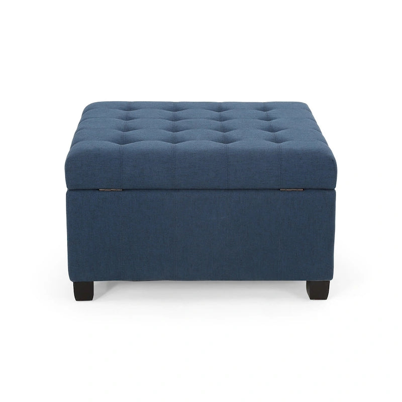 Pouf de rangement carré avec couvercle touffeté, bleu marine / marron / blé / gris foncé, 1 place