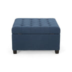 Pouf de rangement carré avec couvercle touffeté, bleu marine / marron / blé / gris foncé, 1 place