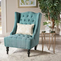 Fauteuil d'appoint capitonné à oreilles, sarcelle/bleu marine, surpiqûres losanges, pieds en bouleau, 1 place
