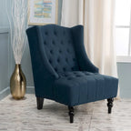 Fauteuil d'appoint capitonné à oreilles, sarcelle/bleu marine, surpiqûres losanges, pieds en bouleau, 1 place