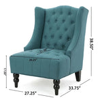 Fauteuil d'appoint capitonné à oreilles, sarcelle/bleu marine, surpiqûres losanges, pieds en bouleau, 1 place