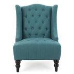 Fauteuil d'appoint capitonné à oreilles, sarcelle/bleu marine, surpiqûres losanges, pieds en bouleau, 1 place