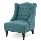 Fauteuil d'appoint capitonné à oreilles, sarcelle/bleu marine, surpiqûres losanges, pieds en bouleau, 1 place