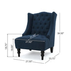 Fauteuil d'appoint capitonné à oreilles, sarcelle/bleu marine, surpiqûres losanges, pieds en bouleau, 1 place