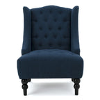 Fauteuil d'appoint capitonné à oreilles, sarcelle/bleu marine, surpiqûres losanges, pieds en bouleau, 1 place