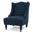 Fauteuil d'appoint capitonné à oreilles, sarcelle/bleu marine, surpiqûres losanges, pieds en bouleau, 1 place