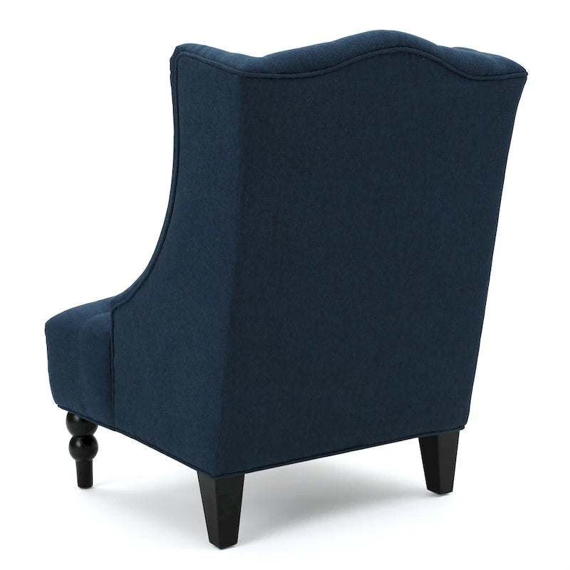 Fauteuil d'appoint capitonné à oreilles, sarcelle/bleu marine, surpiqûres losanges, pieds en bouleau, 1 place
