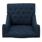 Fauteuil d'appoint capitonné à oreilles, sarcelle/bleu marine, surpiqûres losanges, pieds en bouleau, 1 place