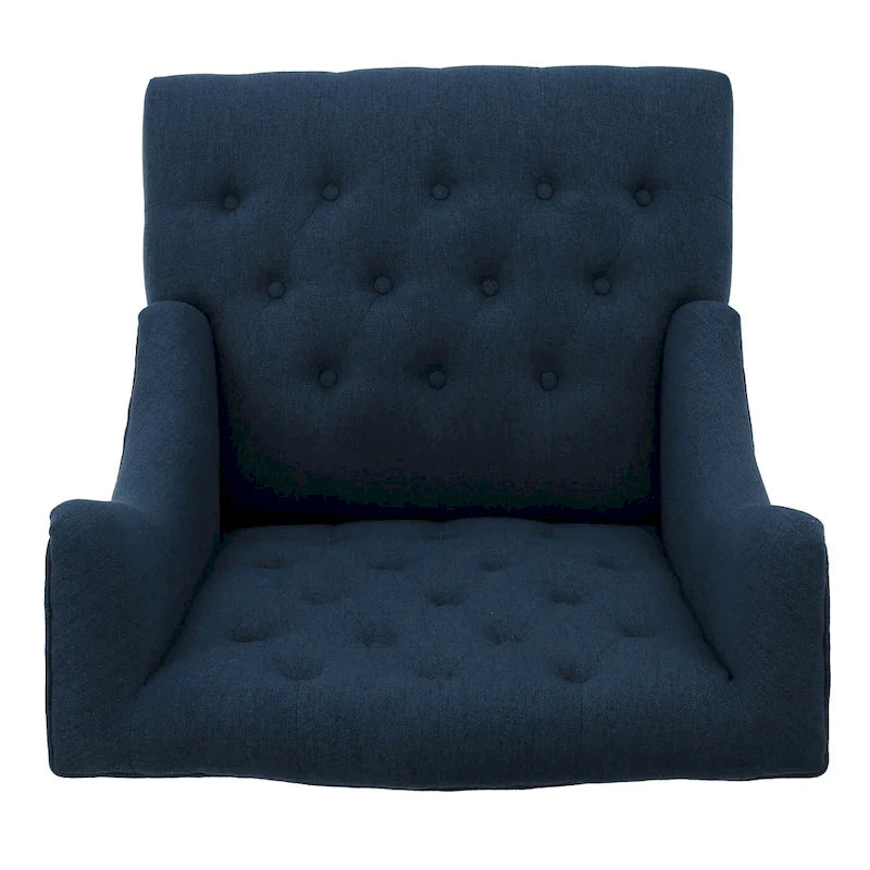 Fauteuil d'appoint capitonné à oreilles, sarcelle/bleu marine, surpiqûres losanges, pieds en bouleau, 1 place