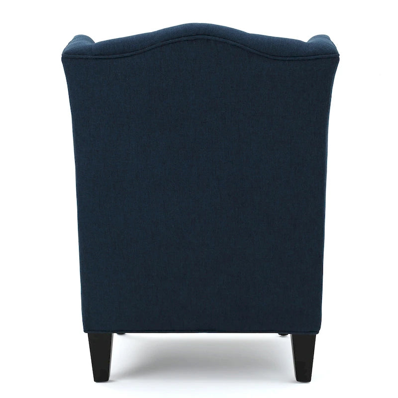 Fauteuil d'appoint capitonné à oreilles, sarcelle/bleu marine, surpiqûres losanges, pieds en bouleau, 1 place