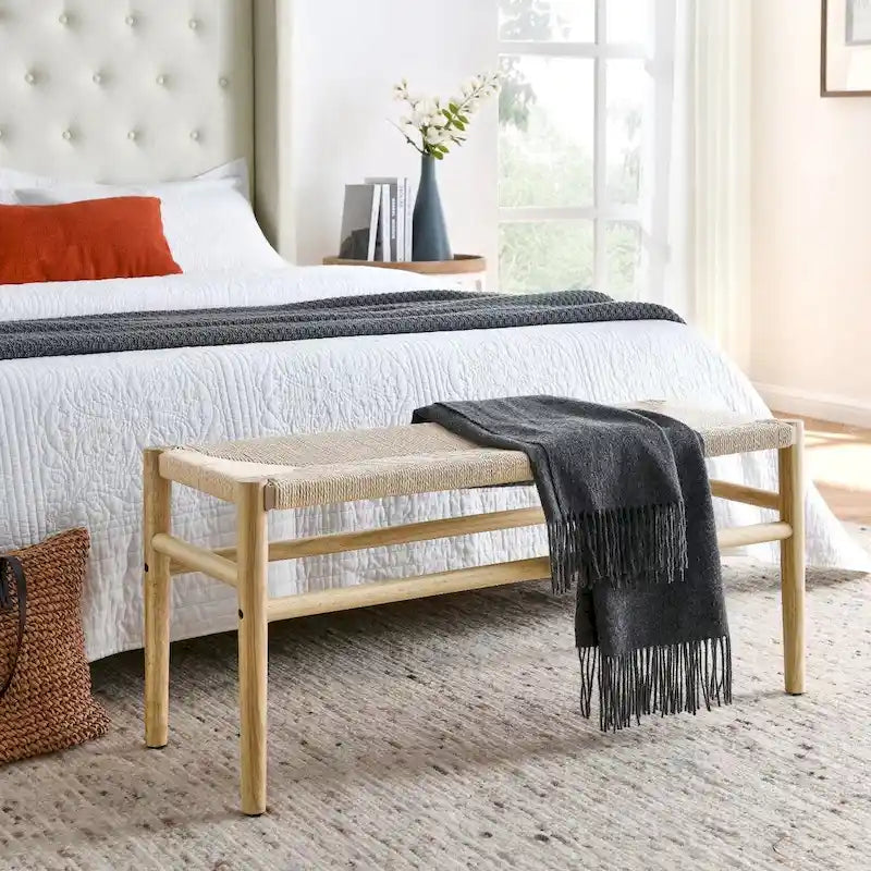 Banc intérieur en hévéa tressé, naturel, 1 à 2 personnes