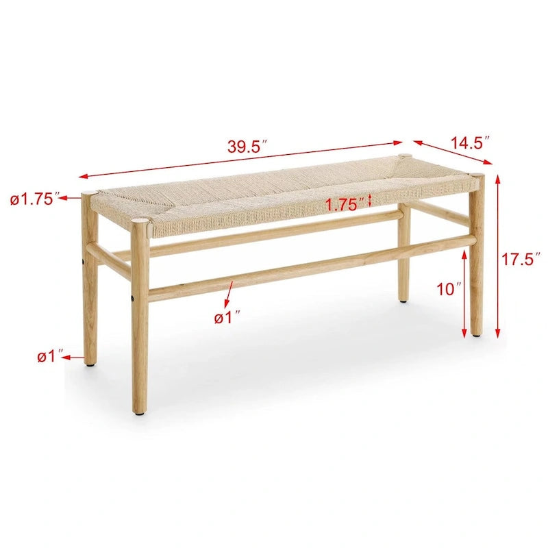 Banc intérieur en hévéa tressé, naturel, 1 à 2 personnes