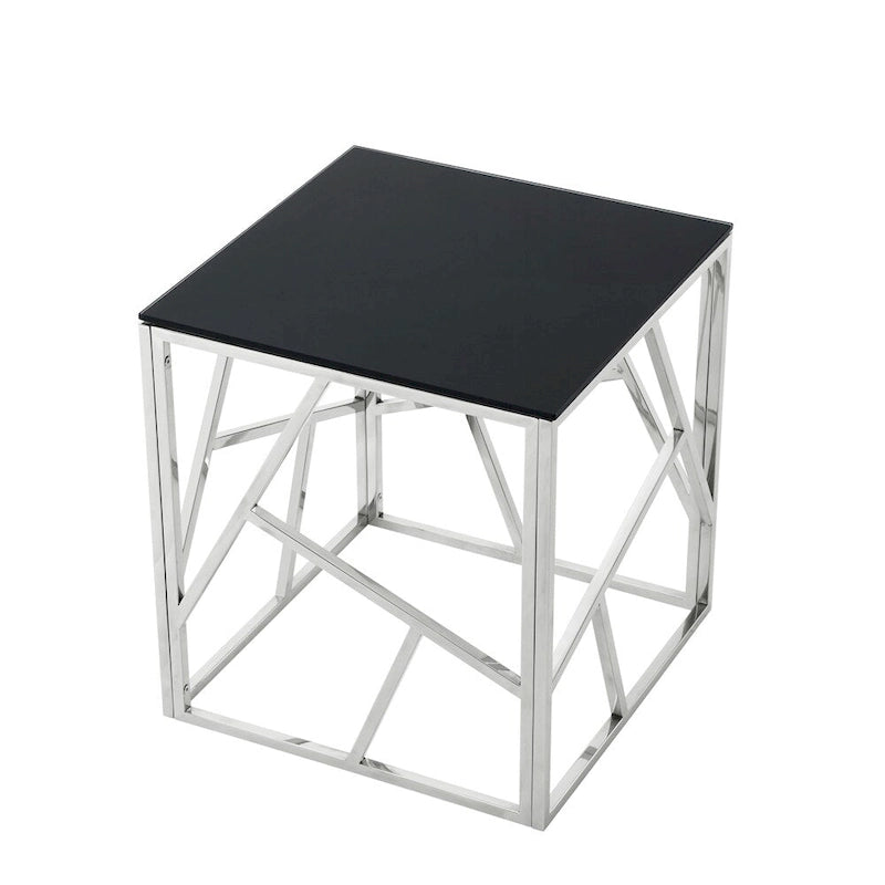 Table d'appoint en verre trempé à structure métallique, chrome/doré poli, style moderne, 1 personne