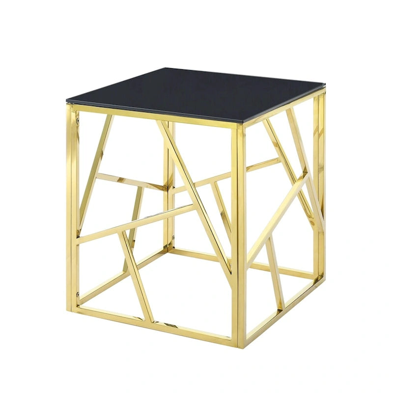 Table d'appoint en verre trempé à structure métallique, chrome/doré poli, style moderne, 1 personne