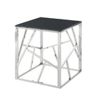 Table d'appoint en verre trempé à structure métallique, chrome/doré poli, style moderne, 1 personne