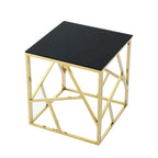 Table d'appoint en verre trempé à structure métallique, chrome/doré poli, style moderne, 1 personne