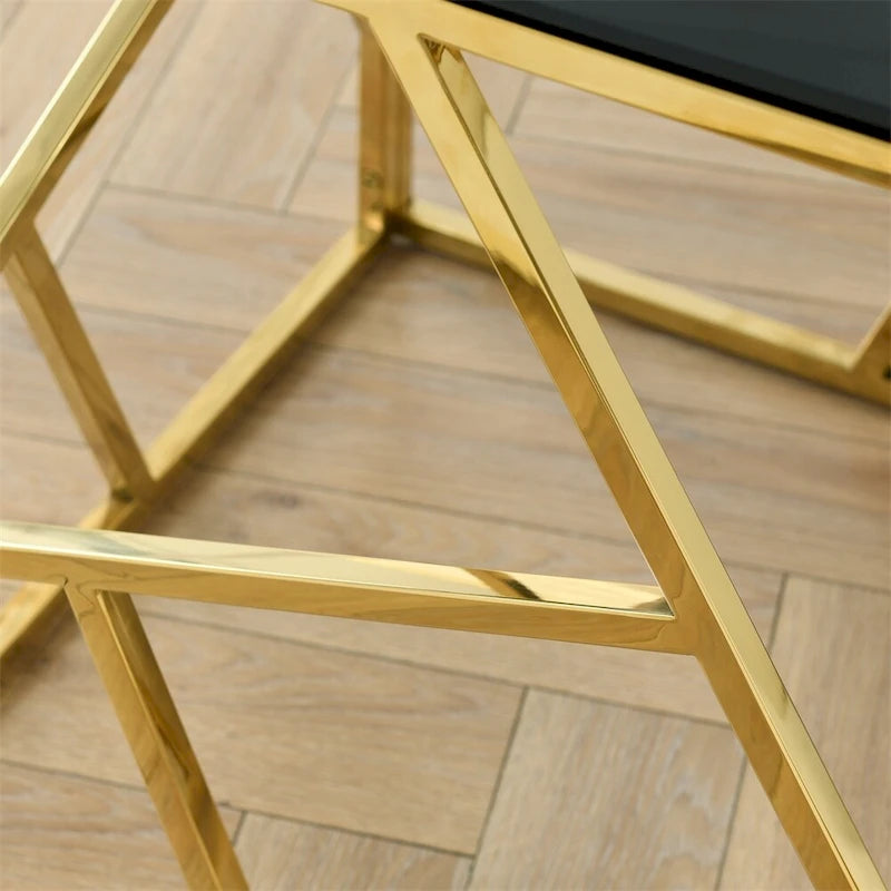 Table d'appoint en verre trempé à structure métallique, chrome/doré poli, style moderne, 1 personne