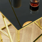 Table d'appoint en verre trempé à structure métallique, chrome/doré poli, style moderne, 1 personne