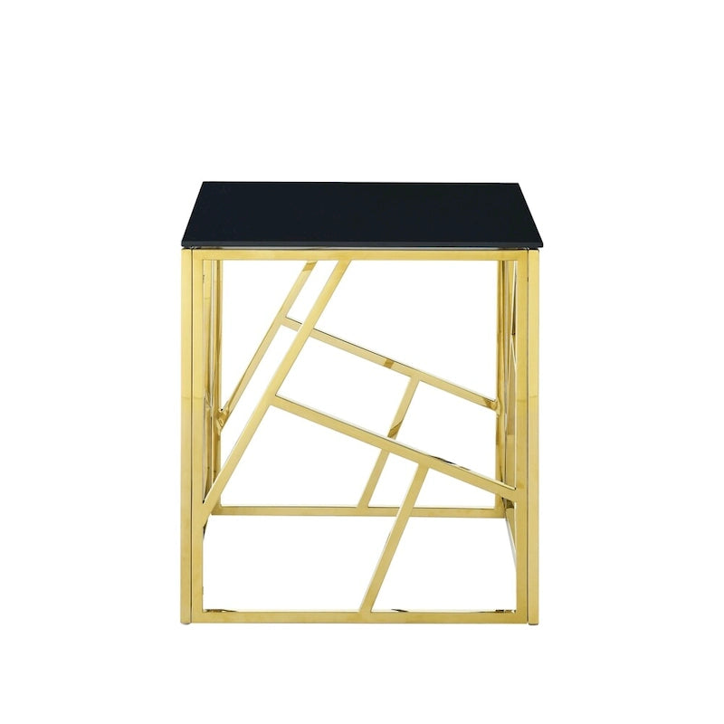 Table d'appoint en verre trempé à structure métallique, chrome/doré poli, style moderne, 1 personne