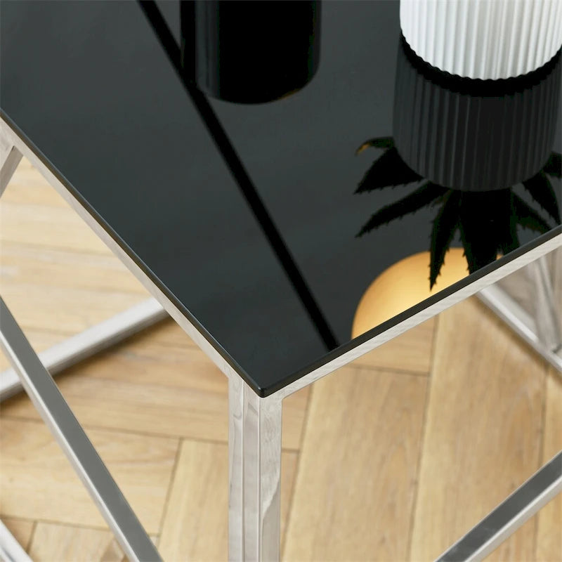 Table d'appoint en verre trempé à structure métallique, chrome/doré poli, style moderne, 1 personne