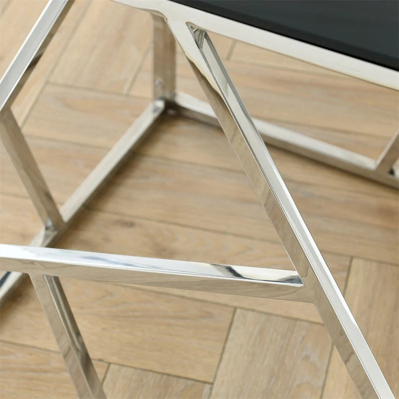 Table d'appoint en verre trempé à structure métallique, chrome/doré poli, style moderne, 1 personne