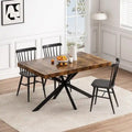 Table à manger extensible avec piétement en métal croisé et boîte de rangement, brun rustique/gris, style ferme, 4-6 personnes