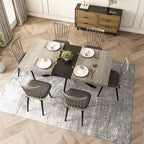 Table à manger extensible avec piétement en métal croisé et boîte de rangement, brun rustique/gris, style ferme, 4-6 personnes