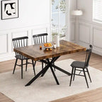Table à manger extensible avec piétement en métal croisé et boîte de rangement, brun rustique/gris, style ferme, 4-6 personnes