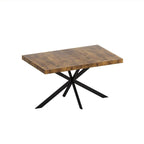 Table à manger extensible avec piétement en métal croisé et boîte de rangement, brun rustique/gris, style ferme, 4-6 personnes