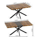 Table à manger extensible avec piétement en métal croisé et boîte de rangement, brun rustique/gris, style ferme, 4-6 personnes