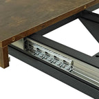 Table à manger extensible avec piétement en métal croisé et boîte de rangement, brun rustique/gris, style ferme, 4-6 personnes