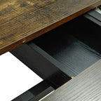 Table à manger extensible avec piétement en métal croisé et boîte de rangement, brun rustique/gris, style ferme, 4-6 personnes