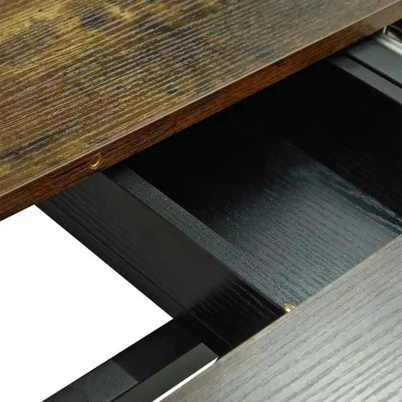 Table à manger extensible avec piétement en métal croisé et boîte de rangement, brun rustique/gris, style ferme, 4-6 personnes