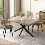 Table à manger extensible avec piétement en métal croisé et boîte de rangement, brun rustique/gris, style ferme, 4-6 personnes