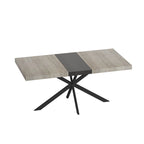 Table à manger extensible avec piétement en métal croisé et boîte de rangement, brun rustique/gris, style ferme, 4-6 personnes