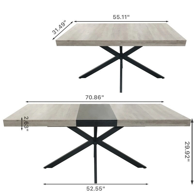 Table à manger extensible avec piétement en métal croisé et boîte de rangement, brun rustique/gris, style ferme, 4-6 personnes