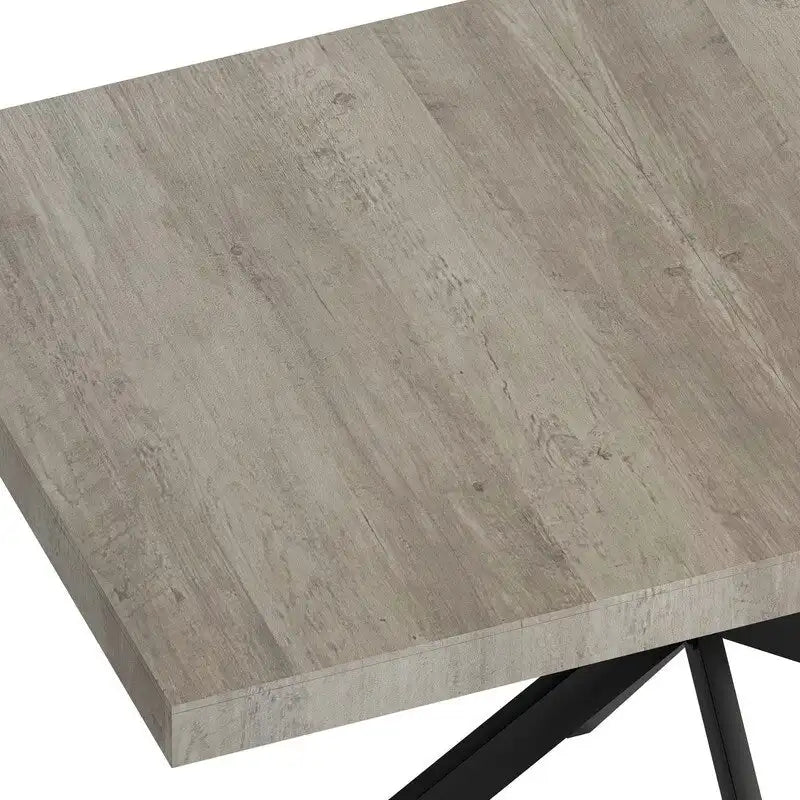 Table à manger extensible avec piétement en métal croisé et boîte de rangement, brun rustique/gris, style ferme, 4-6 personnes