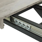 Table à manger extensible avec piétement en métal croisé et boîte de rangement, brun rustique/gris, style ferme, 4-6 personnes